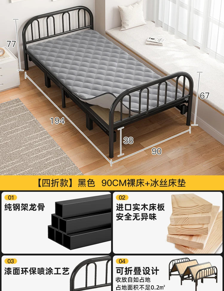 Solid wood folding bed Household simple single bed Extra bed 1 meter 2 Adult rental room Reinforced hard board double iron