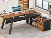 FurnishSpot® Executive L-Shaped Desk with File Drawer, Storage Cabinet & Built-In Charging Station