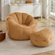 Flower Bean Bag Chair with Ottoman for Adults,Large Beanbag Chair with Artificial Rabbit Fur Fabric,Comfy Single Sofa