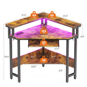 JHK Corner Desk Office Computer Desk for Small Space with LED Lights Gaming Table with Storage Shelves Power Outlets For Home