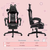 Dowinx Gaming Chair Cute with Cat Ears and Massage Lumbar Support, Ergonomic Computer Chair for Girl with Footrest and Headrest