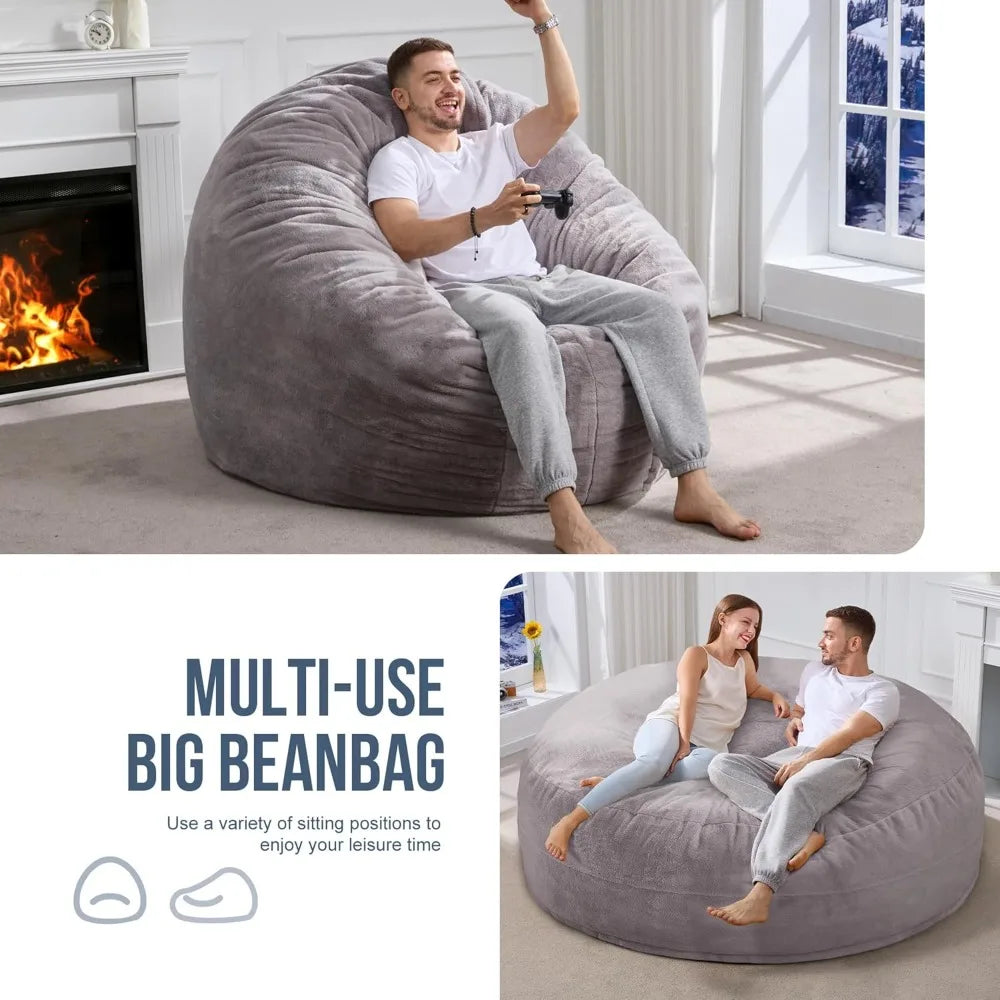 6ft Bean Bag Chairs for Adults Large Beanbag Chair with Plush Faux Fur Cover Big Bean Bag Chair for Living Room Bedroo