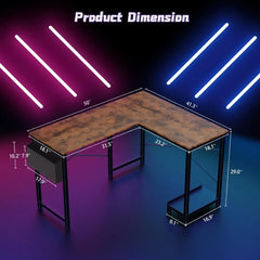 L Shaped Computer Desk Wood Corner PC Gaming Table With Side Storage Bag for Home Office Small Spaces Room Desks Furniture Study