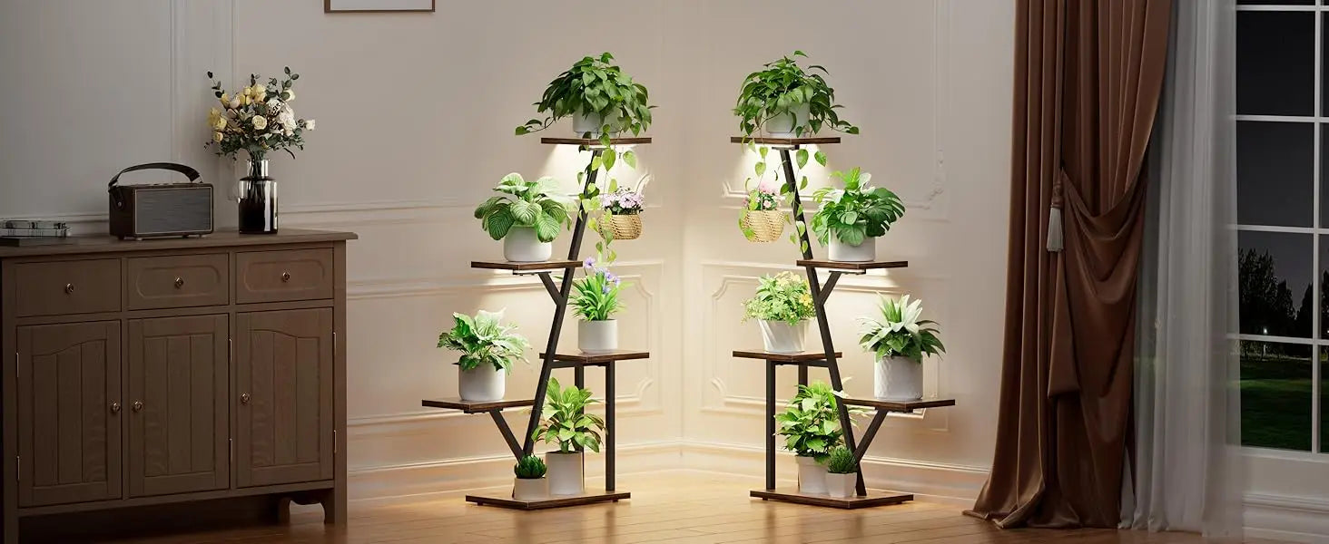 Indoor 5-Tiered Corner Plant Stand with Grow Light