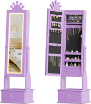 Freestanding Girls Jewelry Organizer with Full-Length Mirror & Three Storage Drawers