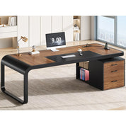 FurnishSpot® Modern Executive Desk with Storage Cabinet, File Drawer & Built-In Charging Station