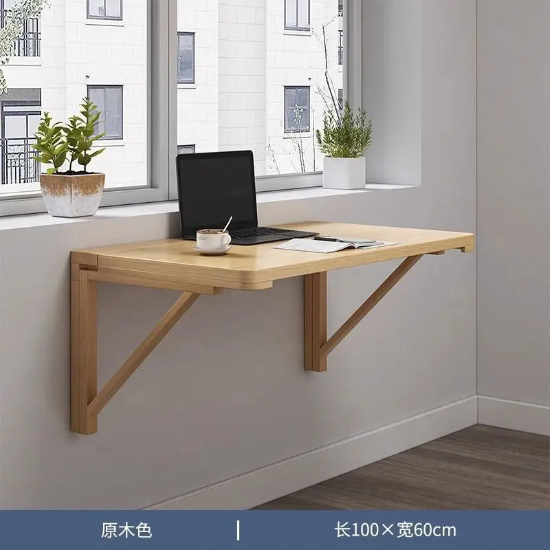 Solid wood wall folding table wall hanging computer table desk small apartment wall hanging dining table bedroom against the