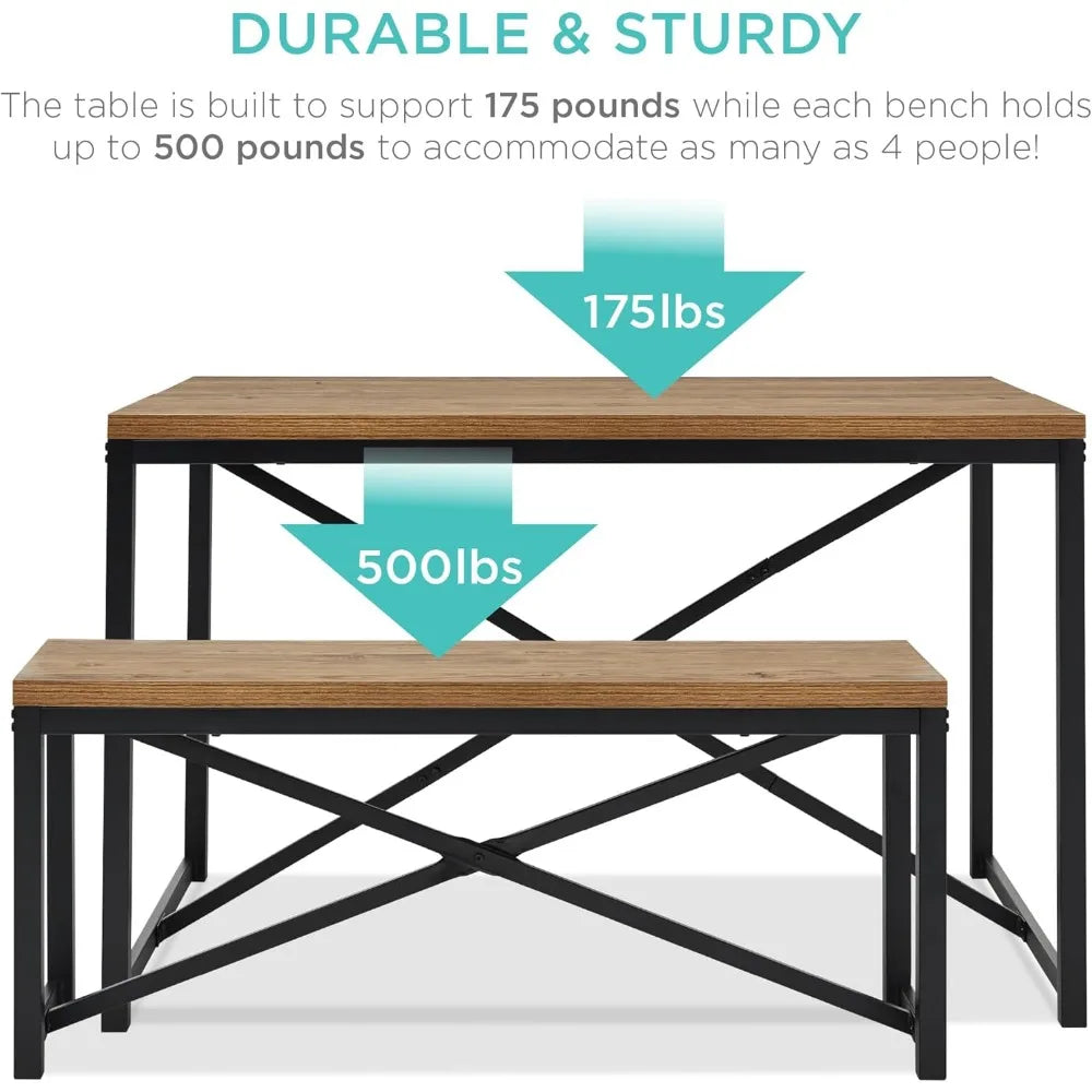 45.5in 3-Piece Bench Style Dining Furniture Set, 4-Person Space-Saving Dinette for Kitchen, Dining Room w/ 2 Benches, Table - L