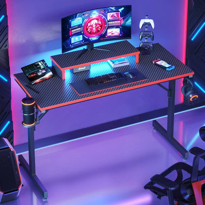 42" Gaming Desk with LED Lights & Monitor Stand