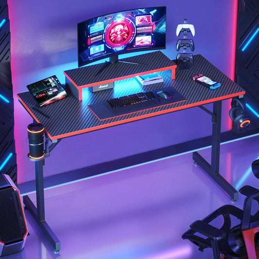 42" Gaming Desk with LED Lights & Monitor Stand