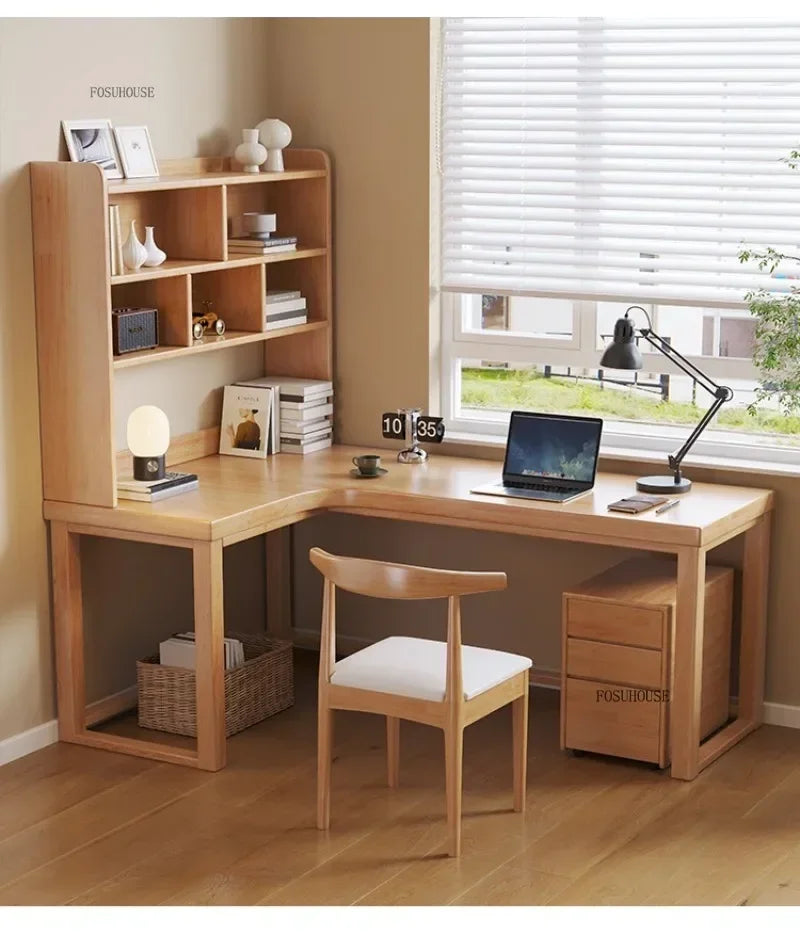 European Solid Wood Corner Computer Desks Home Desktop Computer Table L-shaped Long Writing Desks Double E-sports Gaming Table D