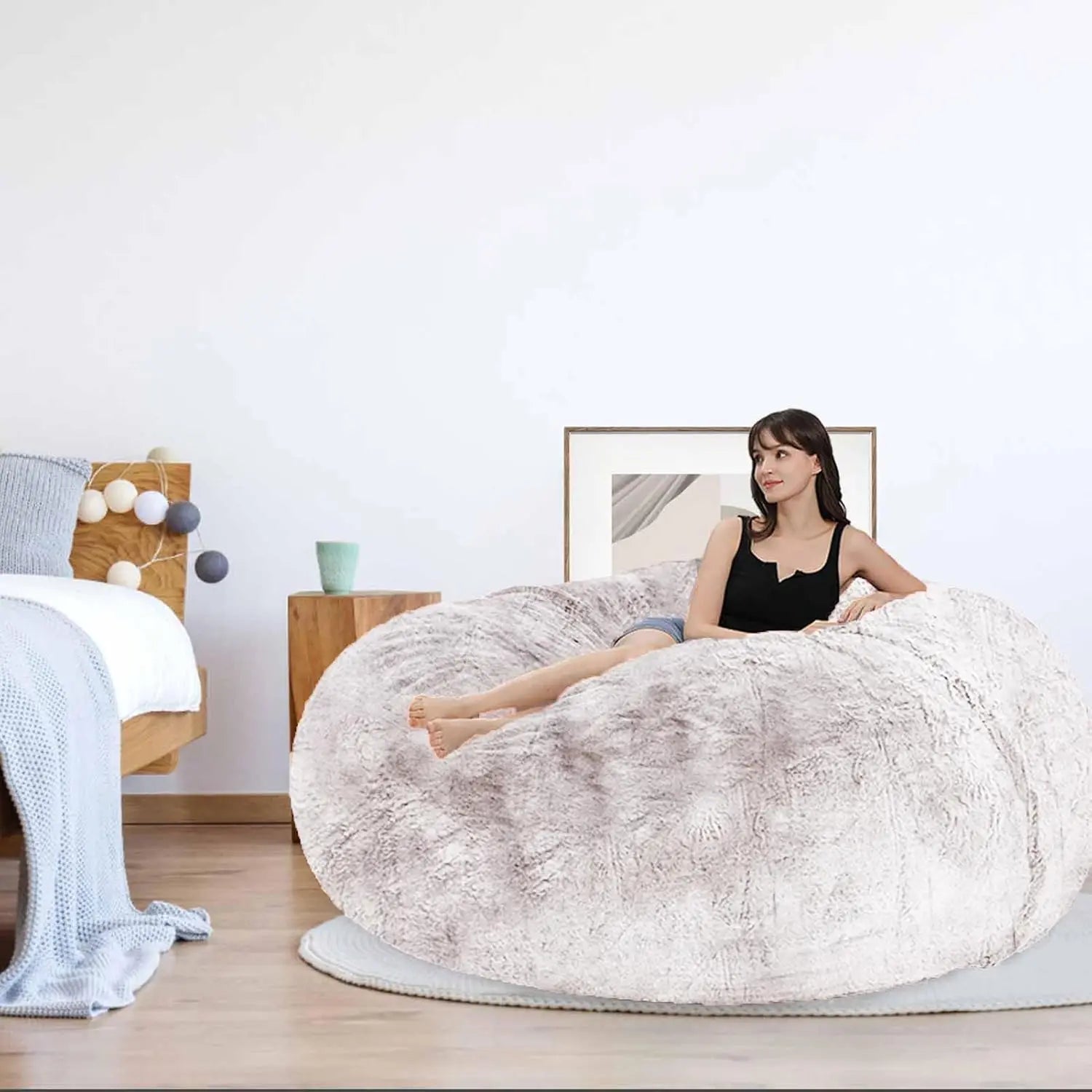 Bean Bag Chair. For Adults & Kids. Comfy Fluffy. Giant Round. Lazy Sofa Cover. Reading Chair. Floor Chair. 6FT. Grey.