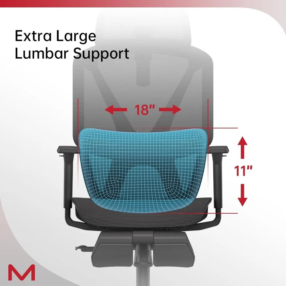 Ergonomic High Back Office Chair with Large Elastic Adaptive Lumbar Support