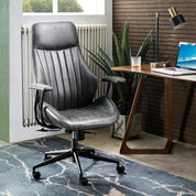 Ergonomic Home Office Chair, Mid-Century Modern Leather Chair with Lumbar Support, High Back Swivel Rolling Executive Chair
