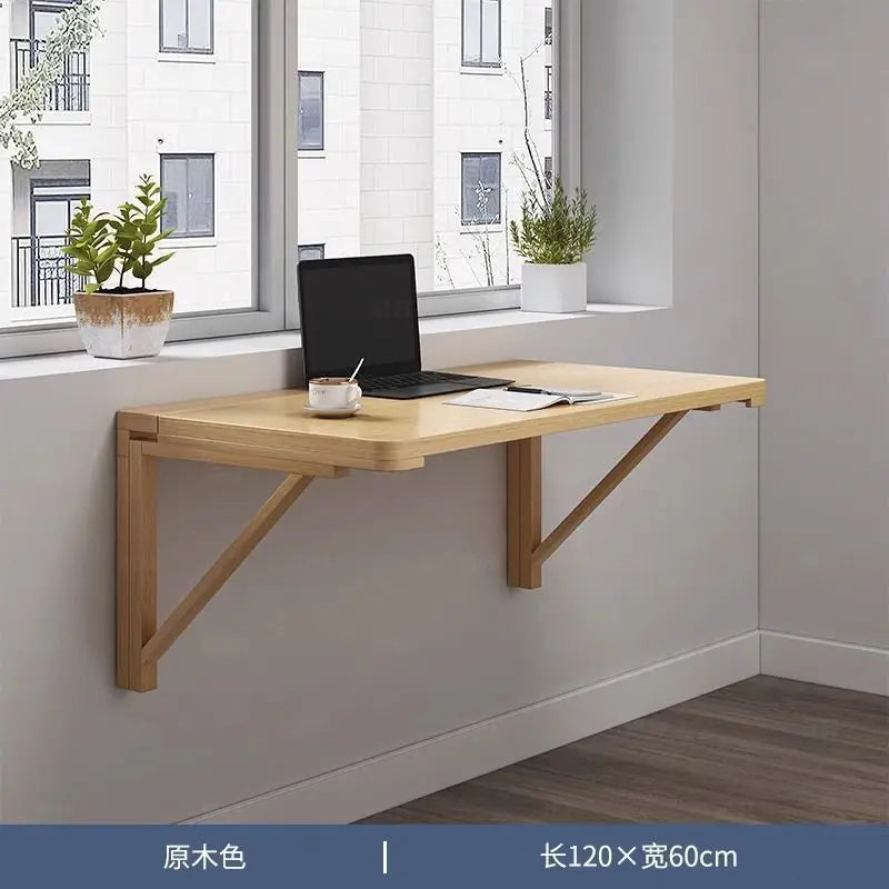 Solid wood wall folding table wall hanging computer table desk small apartment wall hanging dining table bedroom against the