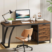FurnishSpot SpaceSmart™ Computer Desk with Storage Drawers – Retro Modern Design