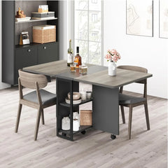 Folding Dining Table, Drop Leaf Dining Table for 4, Foldable Kitchen Table with 6 Wheels and 2 Storage Shelf, Space Saving Tabl