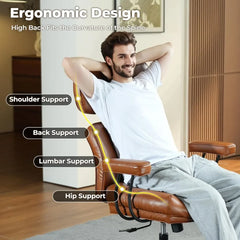 Ergonomic Home Office Chair, Mid-Century Modern Leather Chair with Lumbar Support, High Back Swivel Rolling Executive Chair