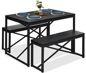 FurnishSpot SpaceSmart™ Dining Table Set with Benches – Industrial Modern Design