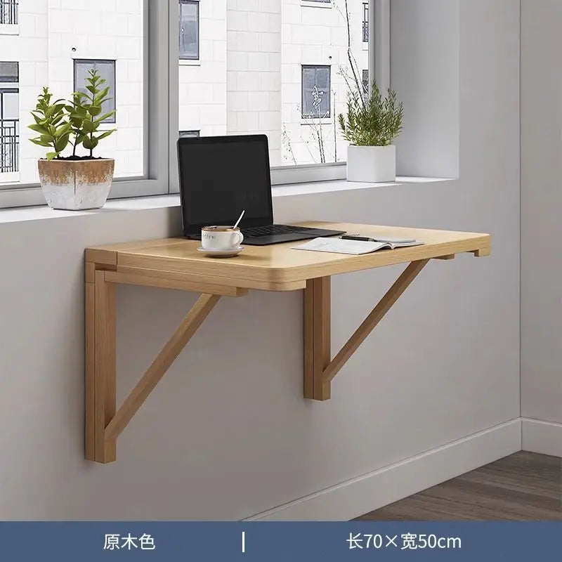 Solid wood wall folding table wall hanging computer table desk small apartment wall hanging dining table bedroom against the