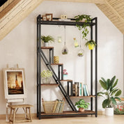 70.9" Tall Indoor Plant Stand, 7-Tier Large Plant Shelf with 5 S-Hooks, Industrial Wood Flower Stand Display Rack For