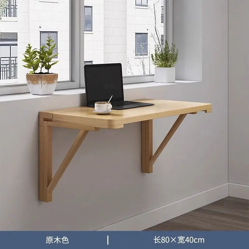 Solid wood wall folding table wall hanging computer table desk small apartment wall hanging dining table bedroom against the