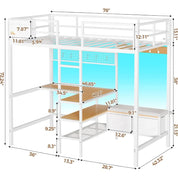 Twin Loft Metal Bed with L-Shaped Desk, Charging Station, LED Lights, and Storage Shelves