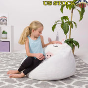 Cute Soft Furry Unicorn Bean Bag Chair Kids Plush Animal Furniture Comfortable Seating Removable Cover Safe Durable Kids Room