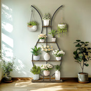 Vase Shape Tall Planter Display Rack Metal Garden Plant Stand with 5 Tiers and Hangers