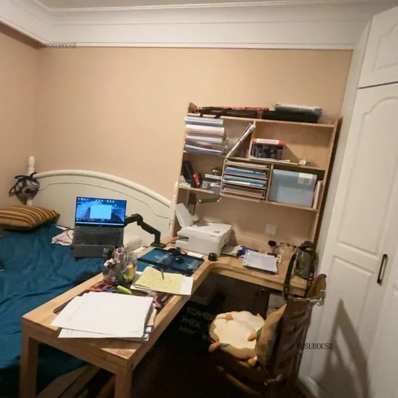 European Solid Wood Corner Computer Desks Home Desktop Computer Table L-shaped Long Writing Desks Double E-sports Gaming Table D