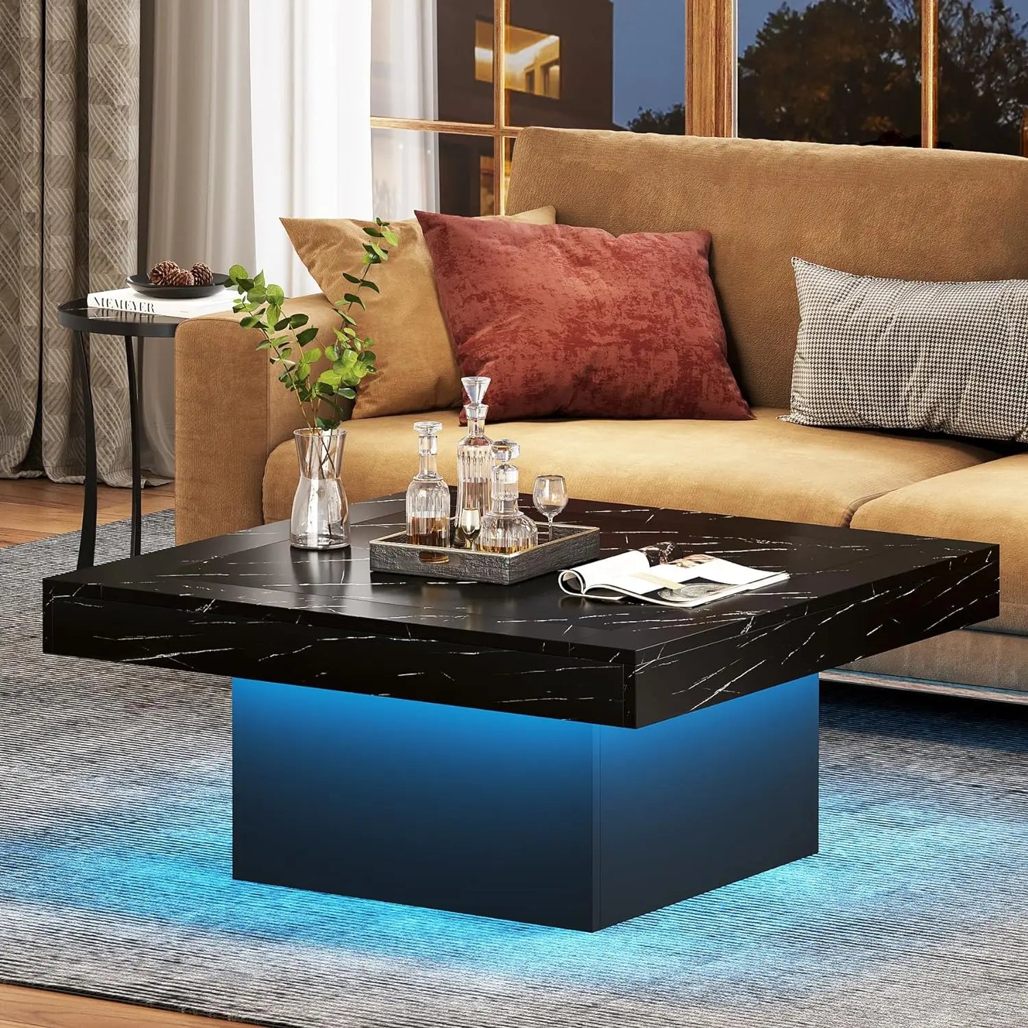 FurnishSpot Square Wooden Coffee Table – Modern Minimalist Coffee Table for Living Room