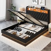 Full Bed Frame with Storage, LED Lights, and Charging