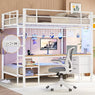 Full Over Twin Bunk Bed with Desk and Led Lights, Charging Station, Storage Shelves and Drawers, Safety Guard&Ladder, Metal Bed