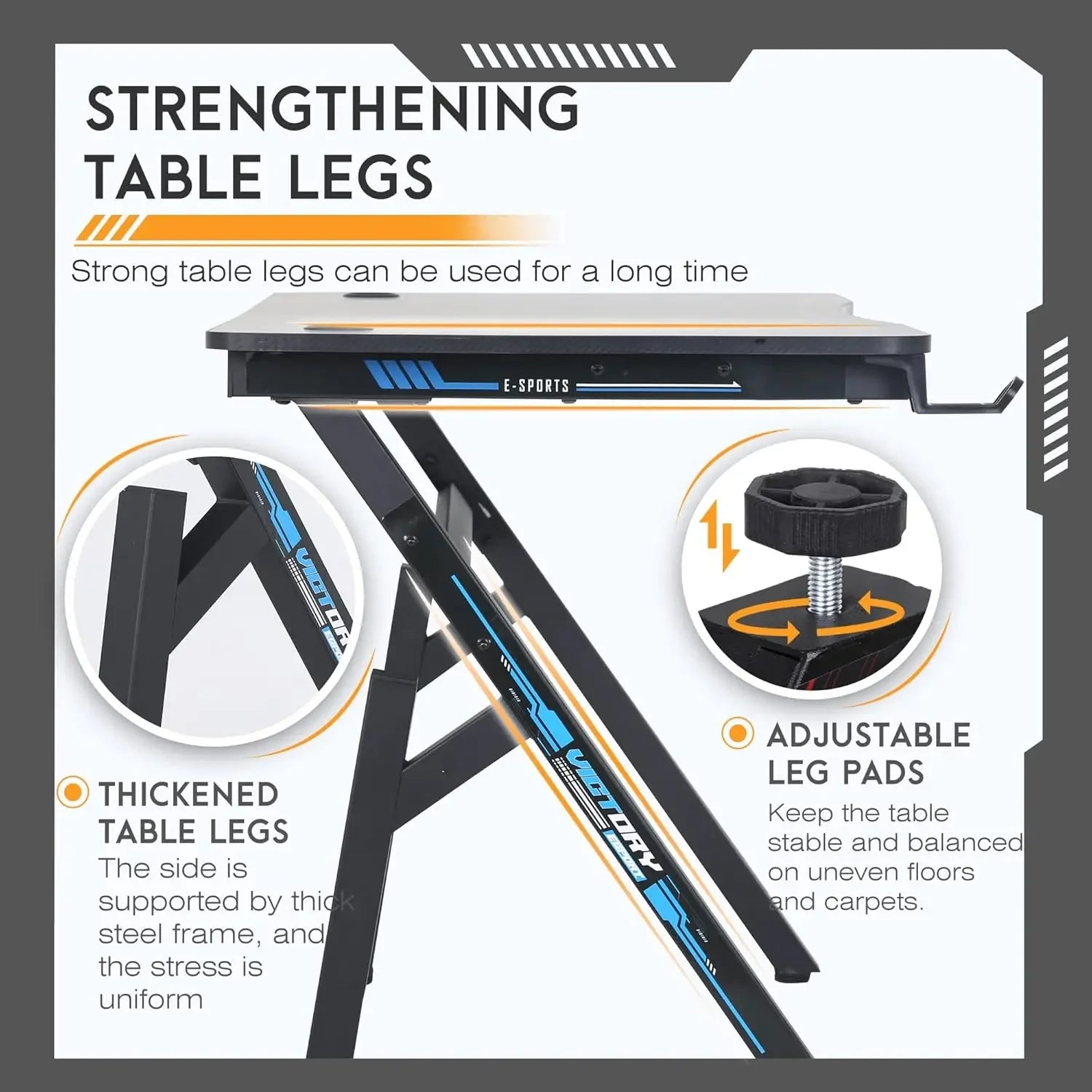 47 Inch Home Office Desk Extra Large Modern Ergonomic  PC Carbon Fiber Table Gamer Workstation with Cup Holder Headphone Hook