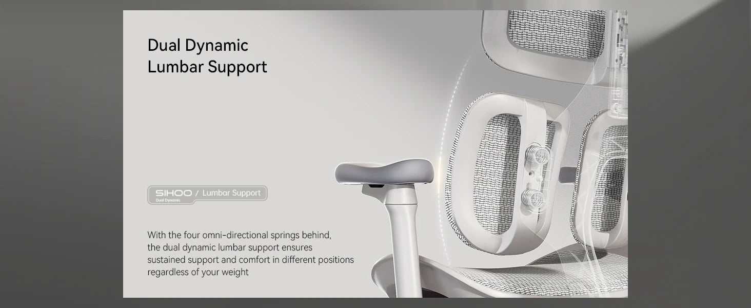 Office Chair with Dual Lumbar Support 5-Level Adjustable Backrest