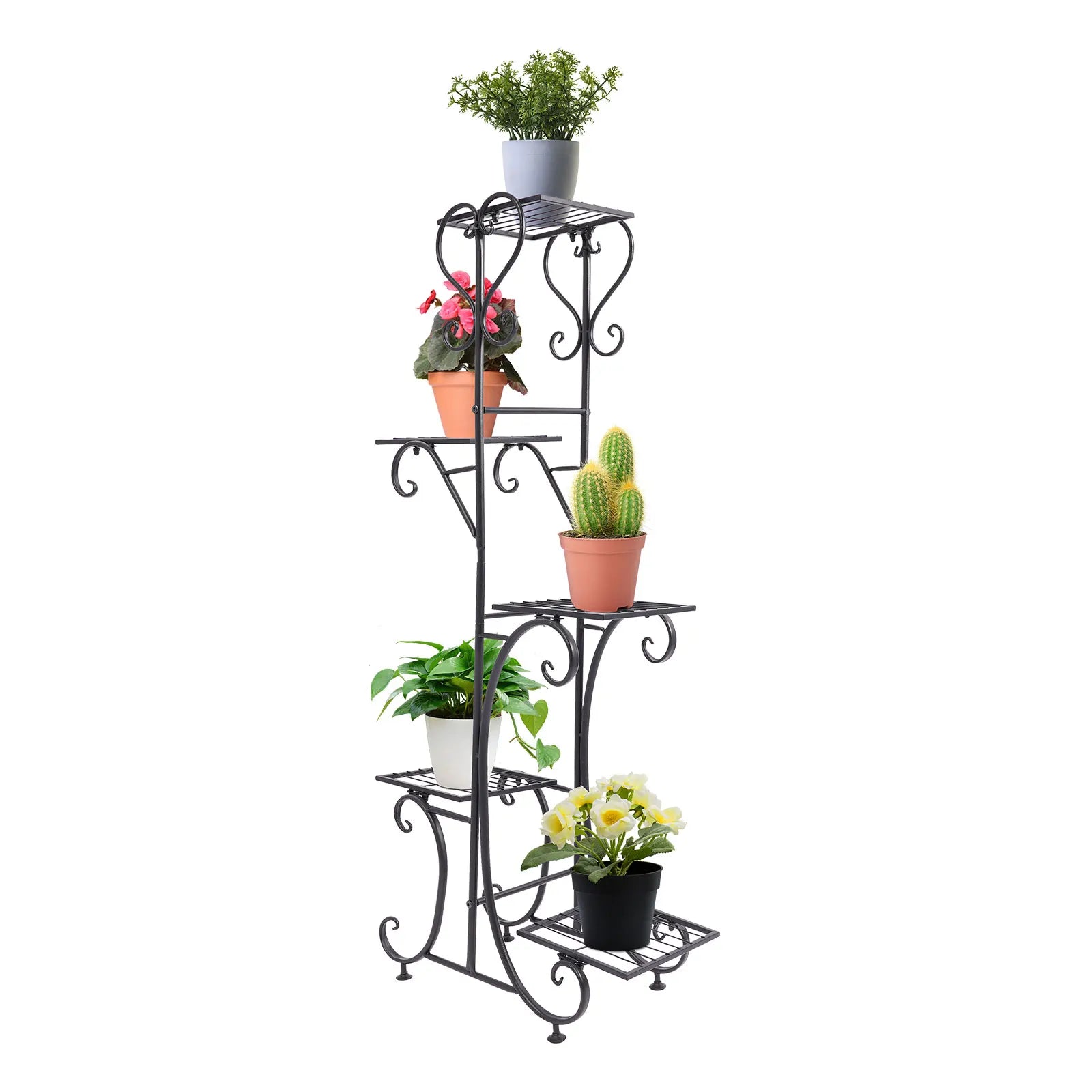 Upgraded 5-Tray Flower Stand | Floor Standing, Baking Paint, 19.689.8441.73in, Modern Style 5-Tier Plant Rack with Square Trays