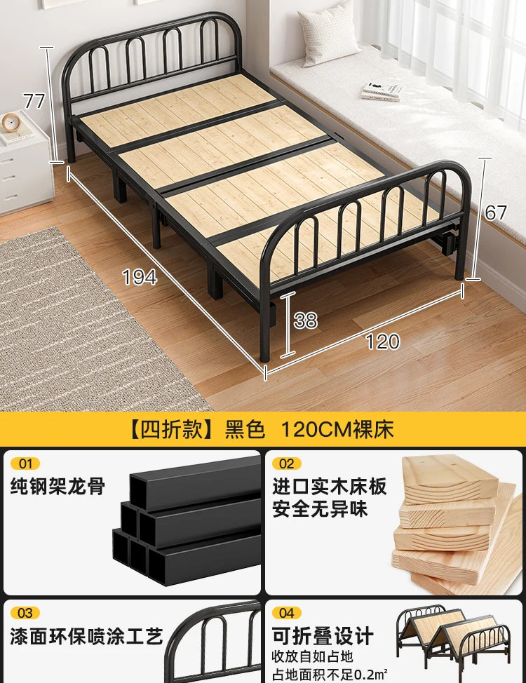 Solid wood folding bed Household simple single bed Extra bed 1 meter 2 Adult rental room Reinforced hard board double iron