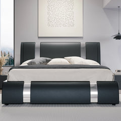 Modern Faux Leather Low Profile Platform Bed with Height-Adjustable Headboard
