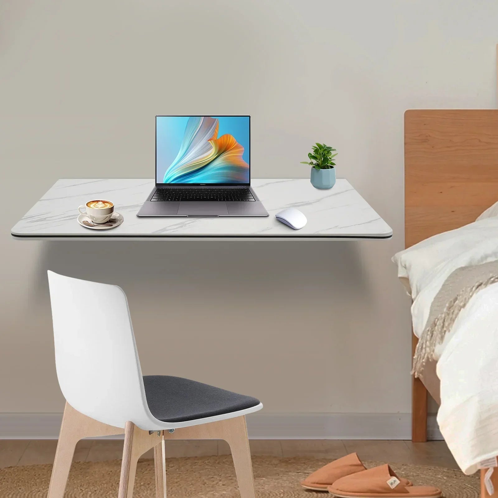 FurnishSpot FlexWall 80 Wall-Mounted Folding Desk – Space-Saving Fold-Down Table for Small Apartments (White/Black)