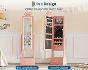 Freestanding Kids Jewelry Armoire with Full-Length Mirror, LED Light & 3 Storage Drawers