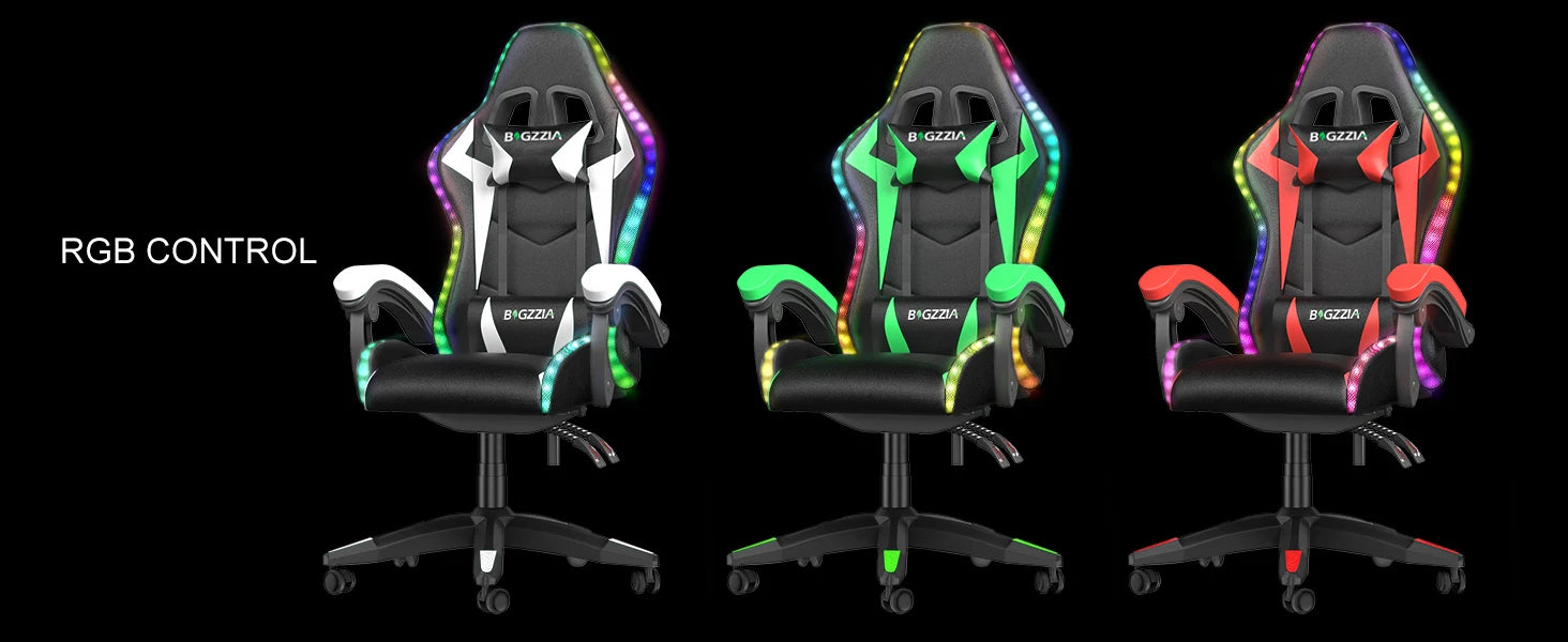 RGB Gaming Chair with LED Lights and Ergonomic Computer Chair Reclining PU Leather High Back Video Office Chair with Headrest