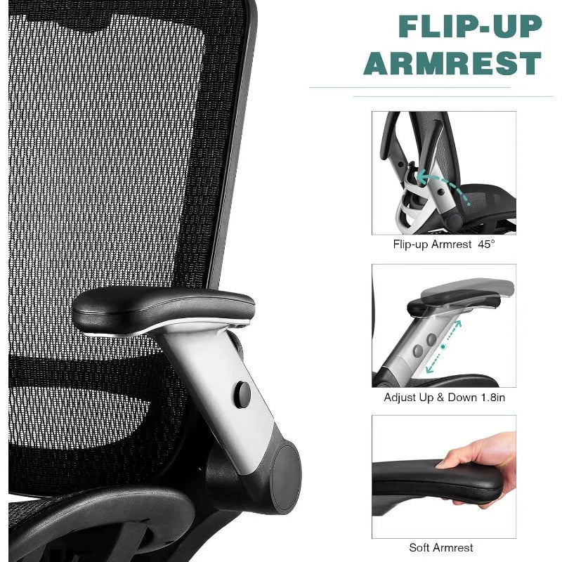 Ergonomic Office Chair with Headrest, Flip-Up Arms, 90-120° Tilt Lock and Wide Cushion