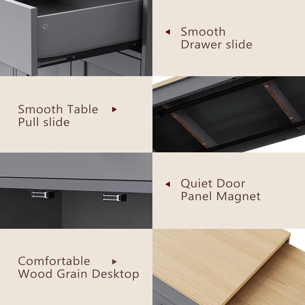 74.5" Kitchen Island with Extendable Dining Table,Rolling Kitchen Island on Wheels, Storage Cart with 4 Door Cabinet, Spice Rac