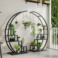 2-Pack 5-Tier Half-Moon Plant Shelf – Metal Flower Stand for Home, Patio, Garden, Balcony