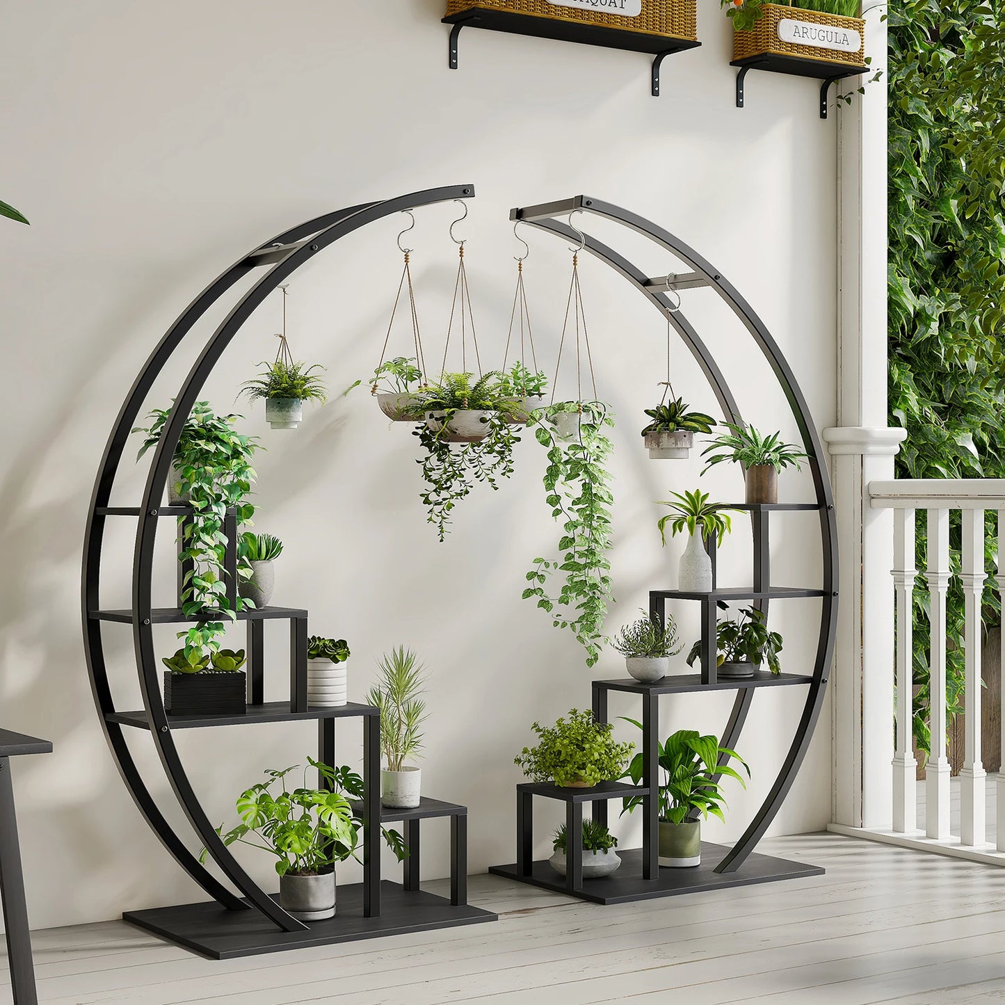 2-Pack 5-Tier Half-Moon Plant Shelf – Metal Flower Stand for Home, Patio, Garden, Balcony
