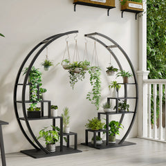 5 Tier Flower Plant Stand Indoor, 2 Pack Half Moon Plant Shelf Metal hanging Plant Rack for Home Patio Lawn Garden Balcony