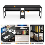 Tribesigns Two Person Desk with Bookshelf, 78.7 Computer Office Double Desk for Two Person, Rustic Writing Desk Workstation