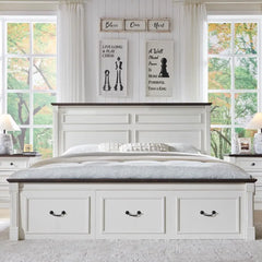 Farmhouse King Size Bed Frame with 51" Tall Headboard, Wood Platform Bed Frame 20" Tall Roman Column Decoration Footboard(White)