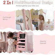 Children's Pink Rabbit-Themed Armoire with Removable Drawers and Full-Length Mirror