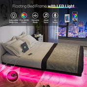 Floating Bed Frame Full Size w/Smart LED Lights & Charging Station -  Metal Platform Bed, Easy Assembly No Box Spring Needed